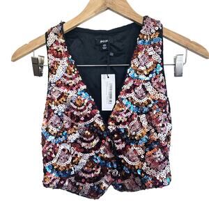NWT NASTY GAL SEQUIN SATIN VEST TOP FALLCORE MULTICOLOR